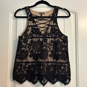 Express Black Floral Lace Tank Top